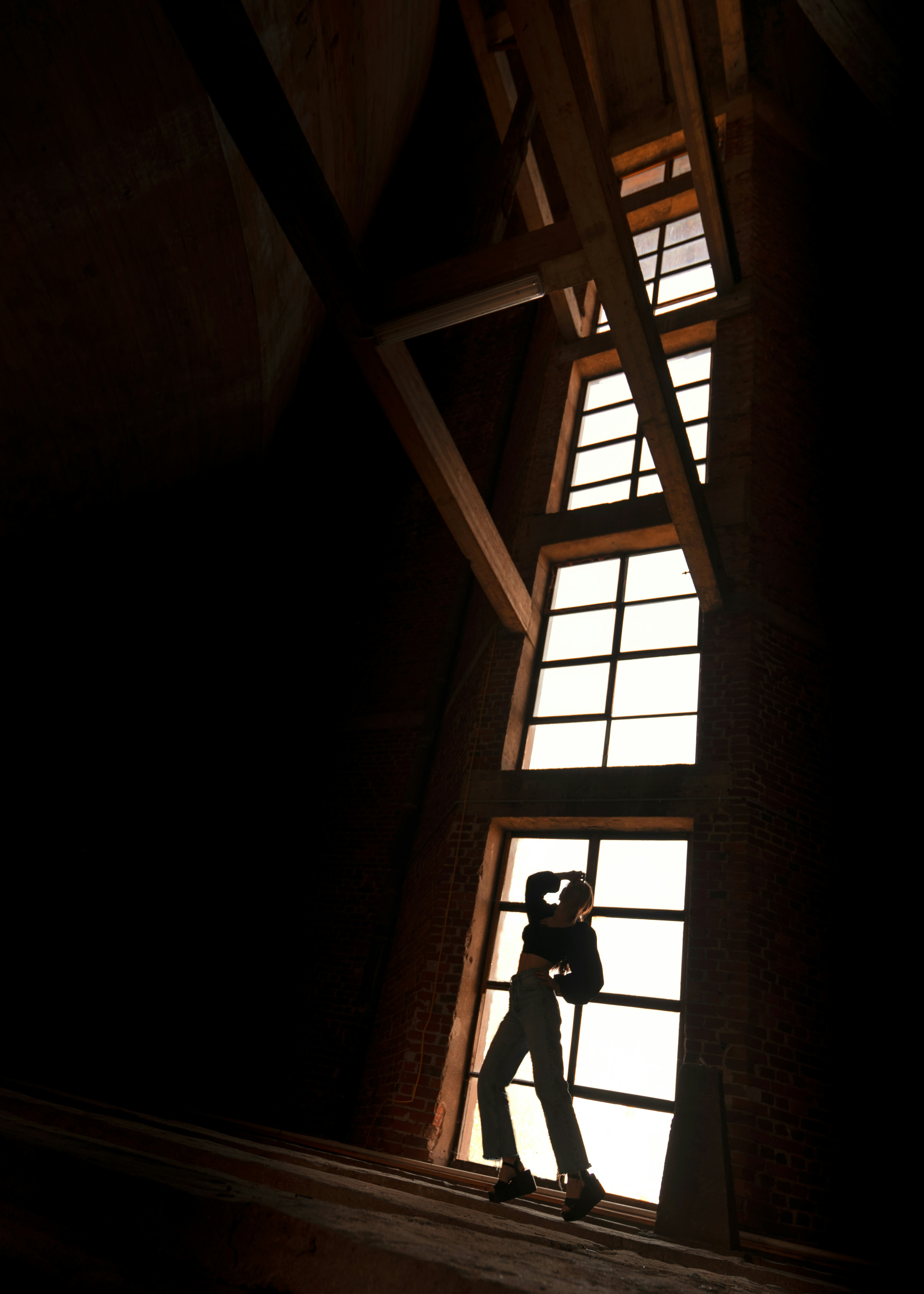 silhouette of person standing on window